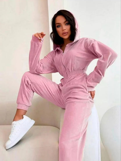 Damen Fleece-Jumpsuit Weich Hohler Kragen Tailliert