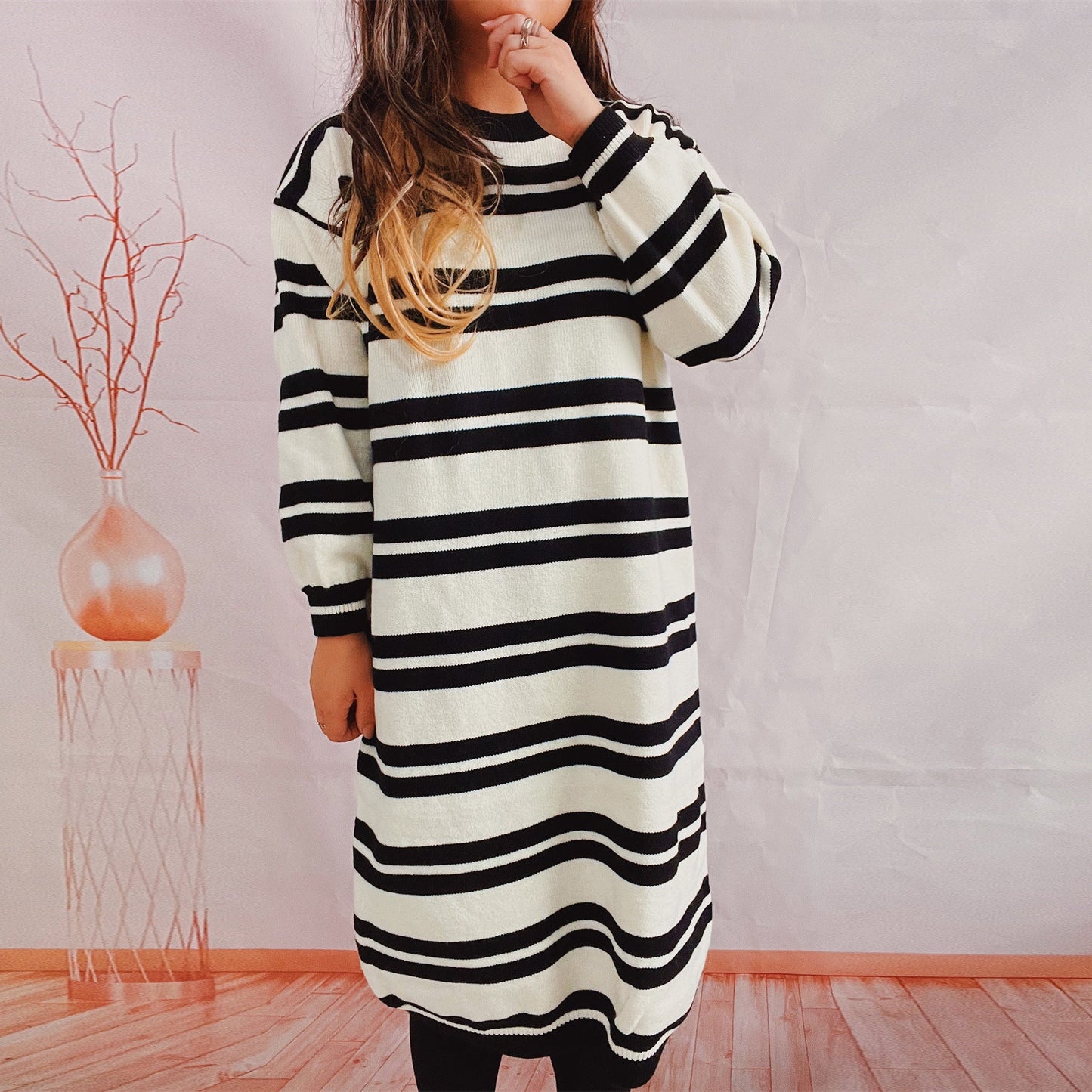 Damen Strickkleid modernes Streifenmuster Norvielle - Norvielle