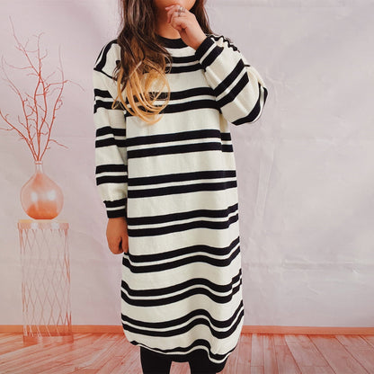 Damen Strickkleid modernes Streifenmuster Norvielle - Norvielle