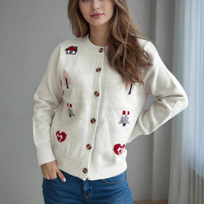 Damen Strickjacke Bunt Knöpfe Norvielle