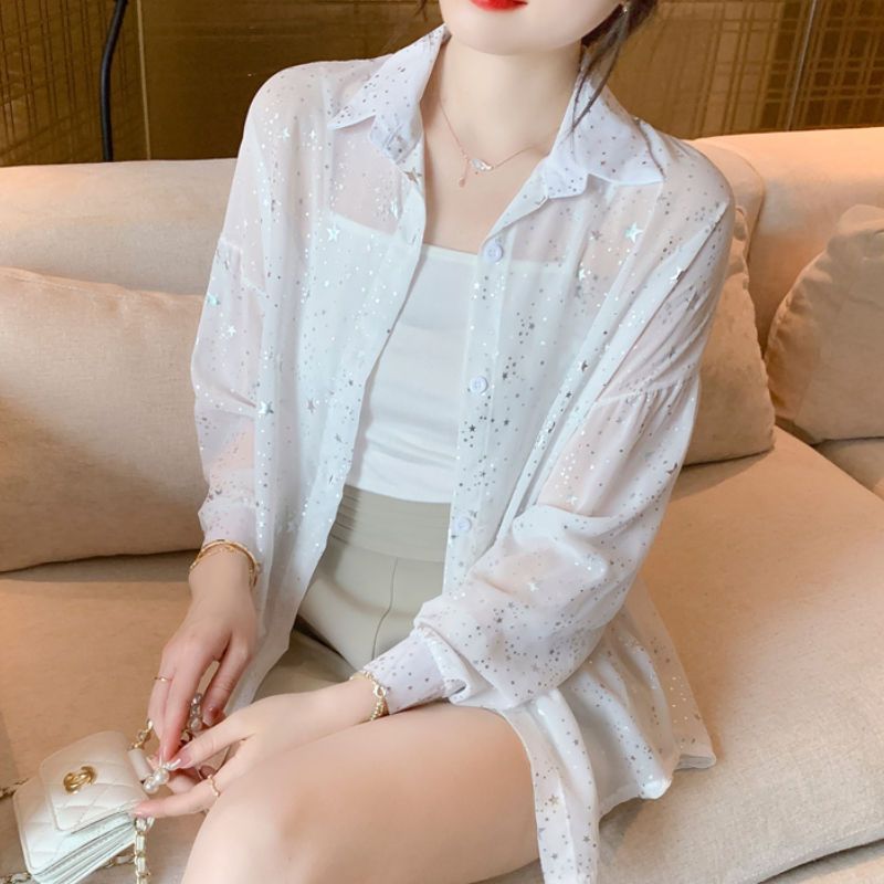 Damen Bluse transparent mit Sternen Norvielle