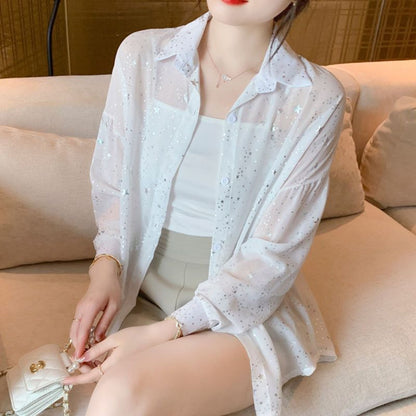 Damen Bluse transparent mit Sternen Norvielle