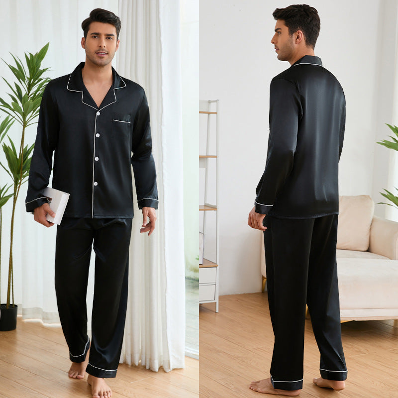 Herren Satin Schlafanzug-Set Klassischer Kragen Elegante