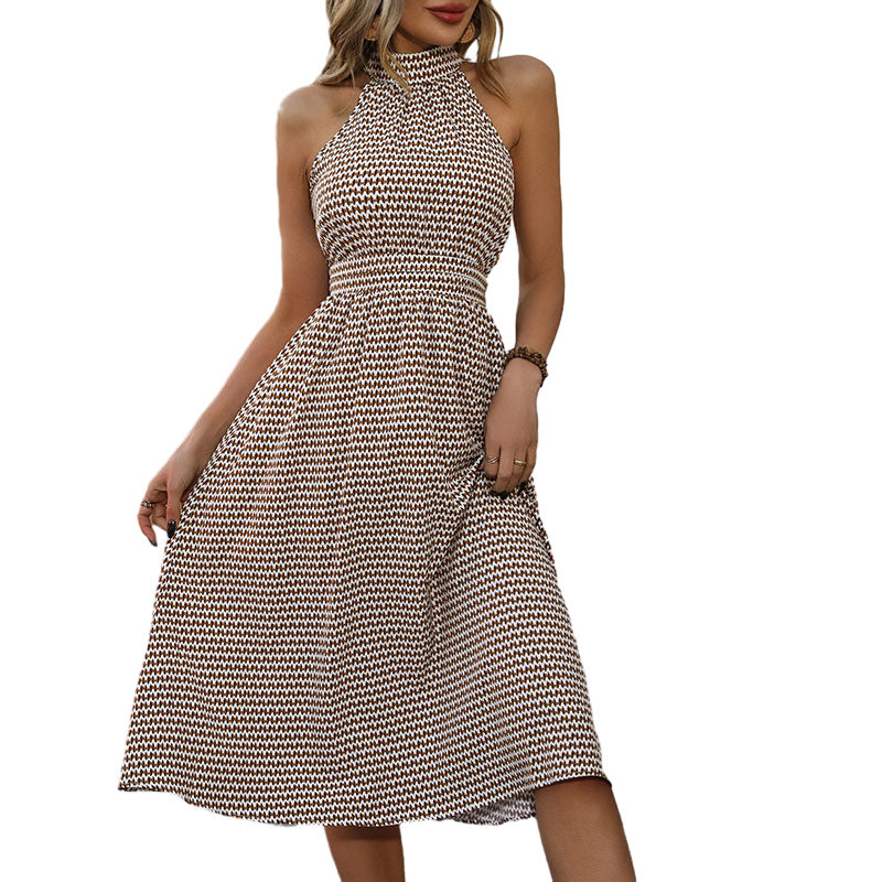 Damen Midi-Kleid Hochgeschlossener Kragen Einzigartiges Muster