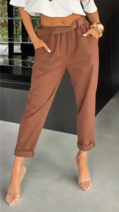 Damen Chinohose Elastischer Bund Weites Bein Norvielle