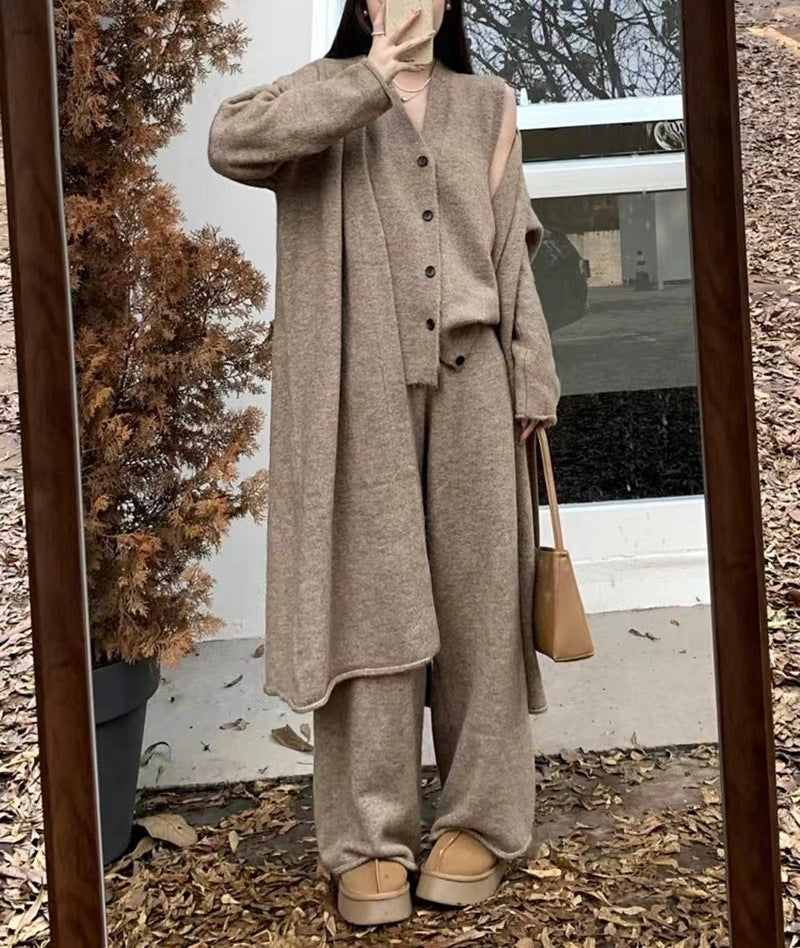 Damen Strickensemble Longcardigan weite Hose Norvielle