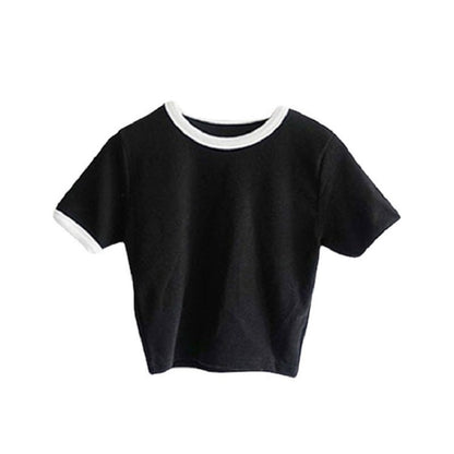 Damen T-Shirt Cropped Baumwolle Lässig Weiß