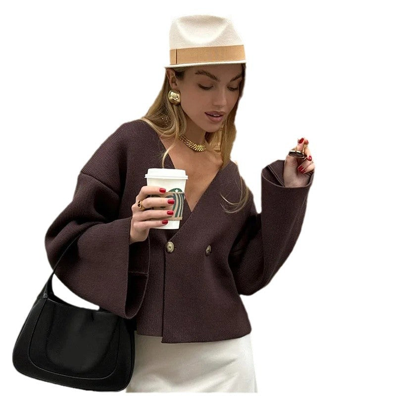 Damen Strickjacke Asymmetrisch Große Knöpfe Norvielle