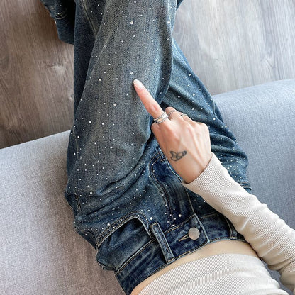 Damen Jeans mit Perlendetails Glanzoptik Norvielle