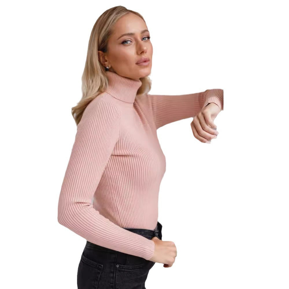 Damen Pullover Lang mit hohem Kragen und Rippenstruktur Norvielle