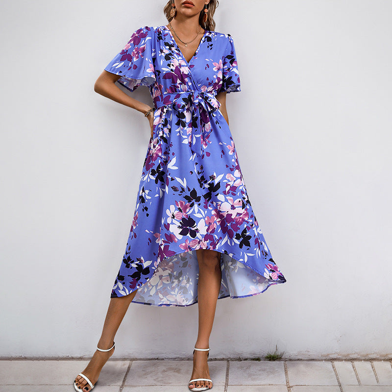 Damen Wickelkleid Fließend Blumenmuster