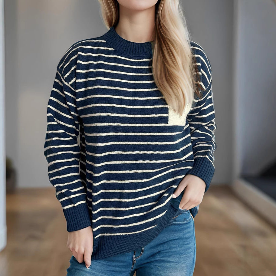 Damen Pullover Gestreift Lässig Breite Ärmel Norvielle