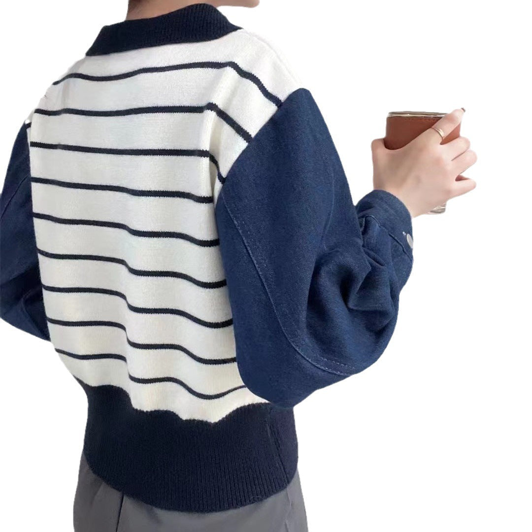 Damen Pullover Poloshirt Kontrastkragen Dekorativen Knöpfe Norvielle