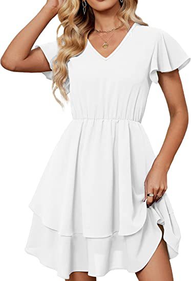 Damen Freizeitkleid Fließender Rock Rüschenärmel Norvielle