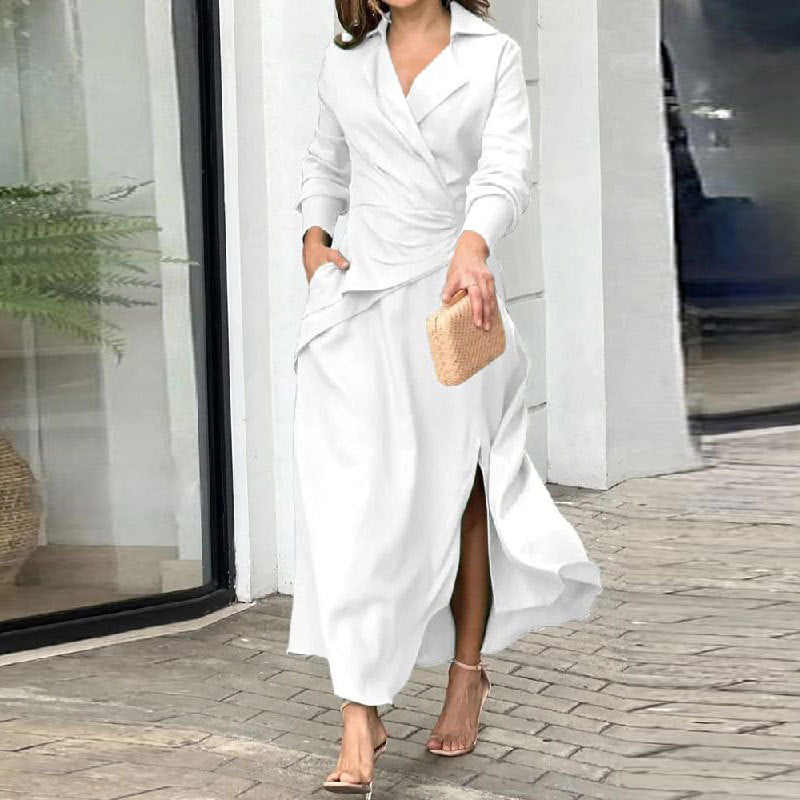 Damen Wickelkleid Tailliert Langer Ärmel Norvielle