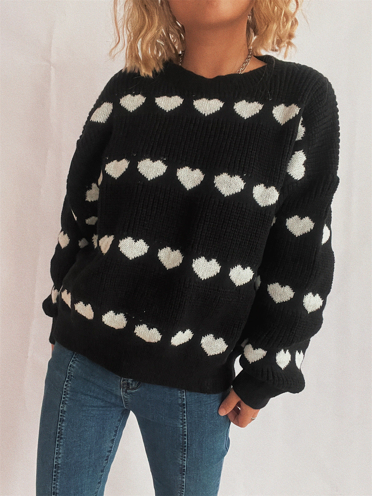 Damen Pullover Romantisches Herzmuster Weich Norvielle