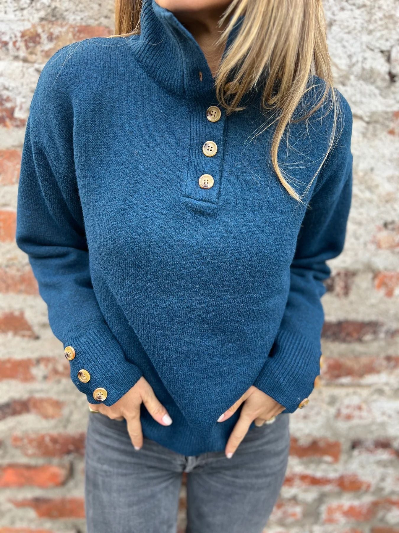 Damen Pullover Hohler Kragen Dekorative Knöpfe Norvielle