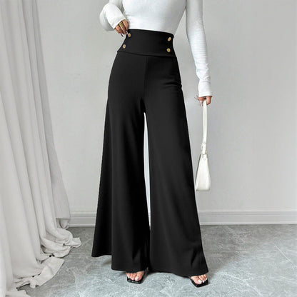 Damen Palazzo-Hose Hochtailliert Dekorative Knöpfe Schwarz - Norvielle