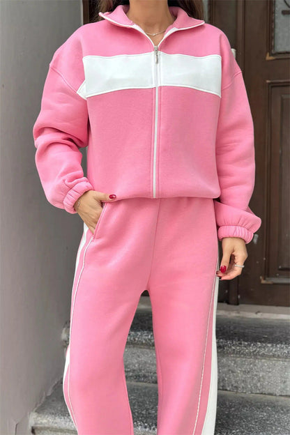 Damen Sportliches Freizeitset Mit Hochem Kragen Seitenstreifen