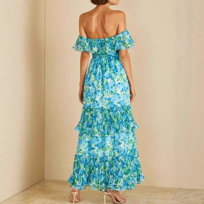 Damen Maxi-Kleid Voluminöse Rüschen Florales Design