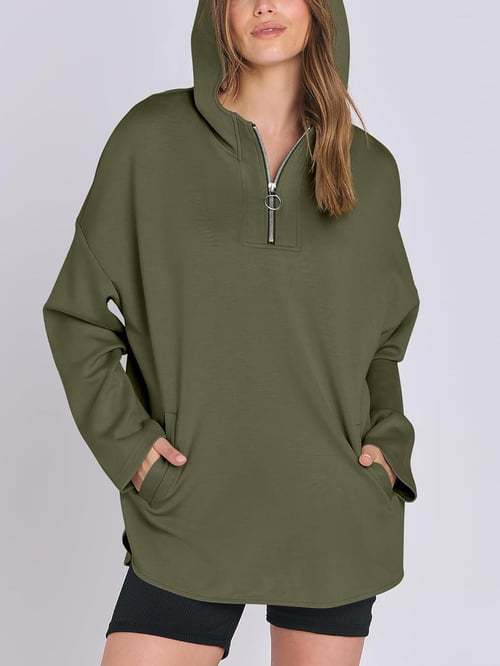 Damen Hoodie Halbzipp Norvielle Baumwolle Locker Beige - Norvielle