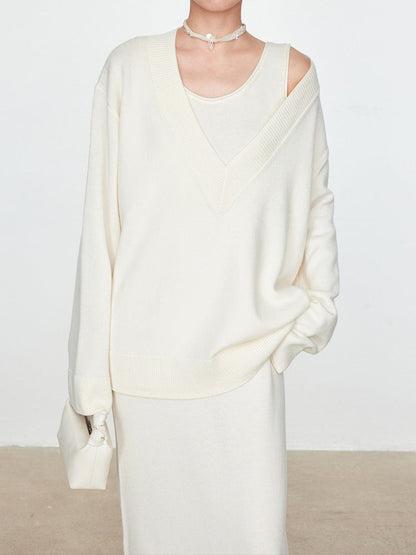 Damen Grobstrickpullover V-Ausschnitt Übergroßer Schnitt Norvielle