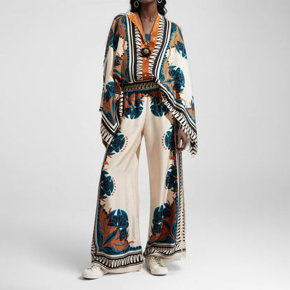 Damen Kaftan-Oberteil Florales Muster Knopf Norvielle