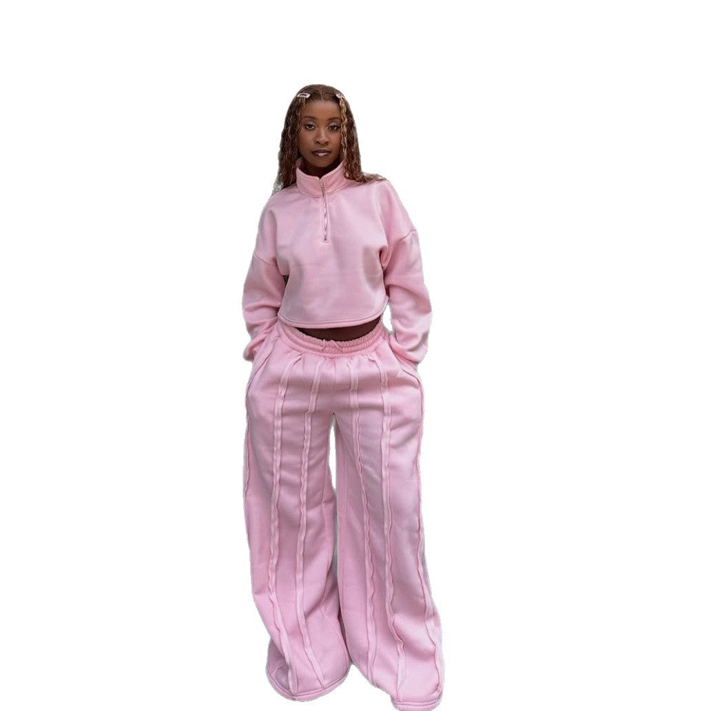 Damen Cropped Sweatshirt Reißverschluss Komfortbund