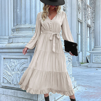 Damen Maxikleid Wickeloptik Voluminöse Ärmel Norvielle