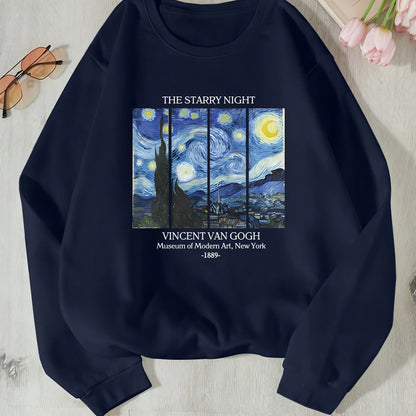 Damen Sweatshirt Van Gogh Kunstmotiv Baumwolle Norviele