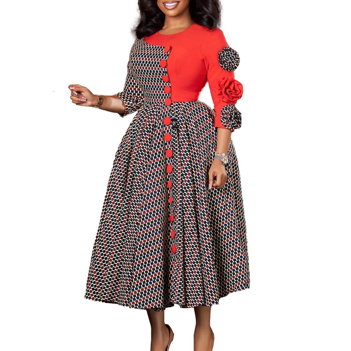 Damen Kleid Grafisches Muster Mehrfarbig Norvielle