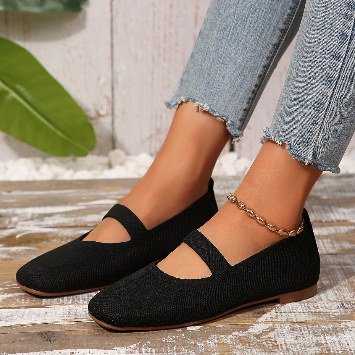 Damen Ballerinas Atmungsaktives Gummiobermaterial Verstellbarer