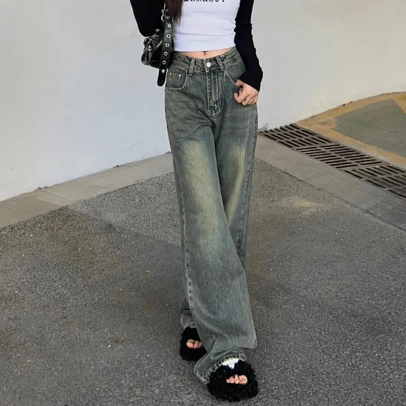 Damen High-Waist Jeans Weite Passform Denim