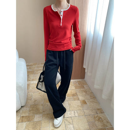 Damen Sweatpants Weites Bein Elastischer Bund