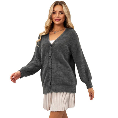 Damen Strickjacke Asymmetrisch Knopfverschluss Norvielle