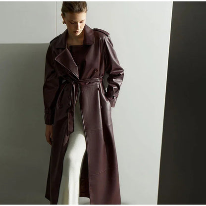 Damen Trenchcoat Kunstleder Mit Gürtel