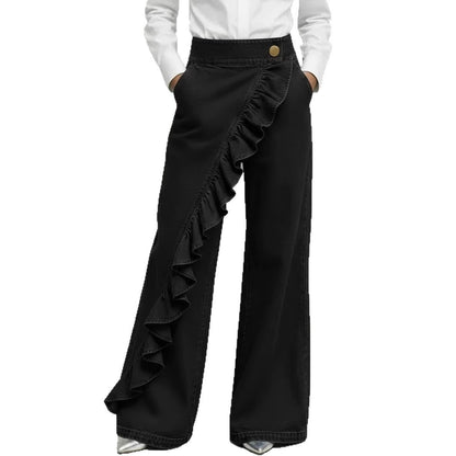 Damen Weite Jeanshose Rüschendetail
