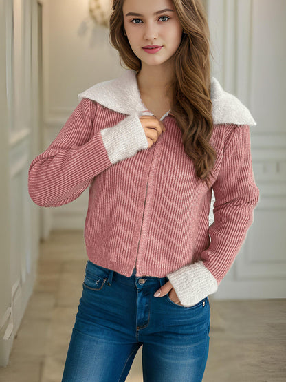 Damen Strickjacke mit Reißverschluss Norvielle Bequem Puffärmel