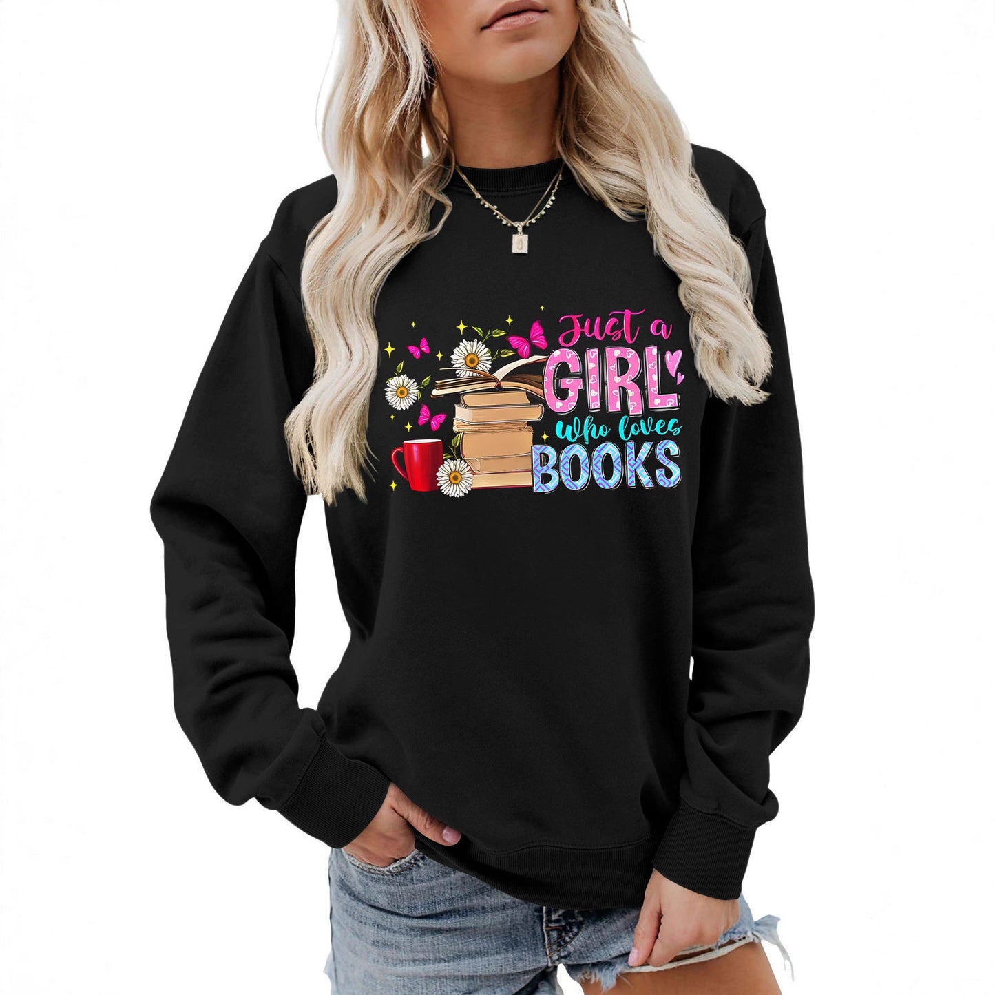 Damen Sweatshirt Buchmotiv Lässig Norvielle