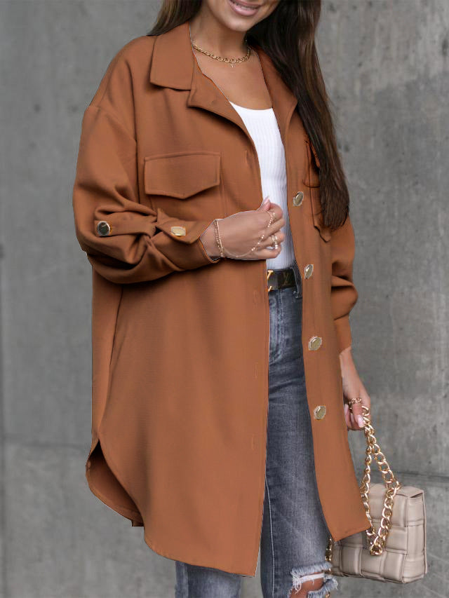 Damen Oversized Hemdjacke aus Baumwolle mit Taschen und modischem - Norvielle