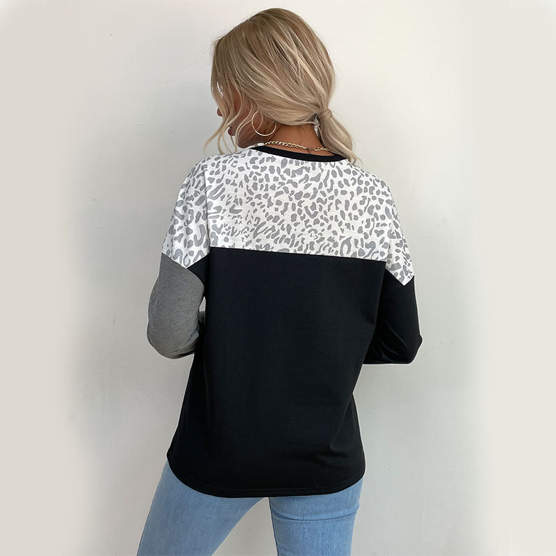 Damen Langarmshirt Leoprint Blockstreifen Norvielle