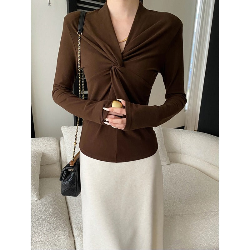Damen Langarm-Oberteil Wickeldesign Figurfreundlich - Norvielle