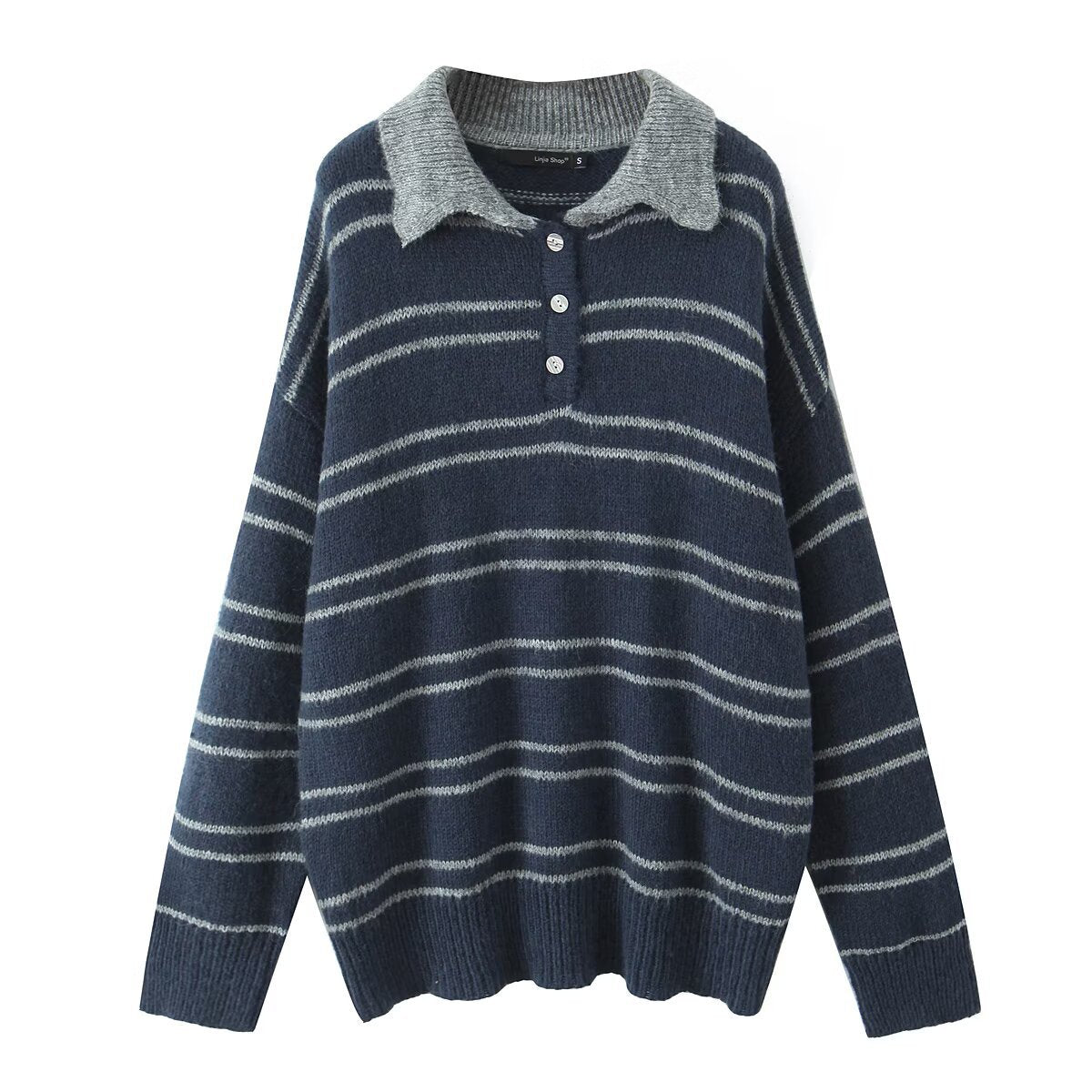 Damen Pullover Kontrastkragen Modern Streifen