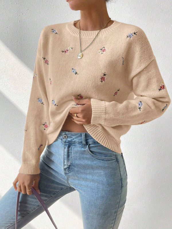 Damen Pulli Floral Stickerei Lässig Norvielle