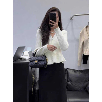 Damen Strickjacke Elegante Taillierung Dekorative Knöpfe Norvielle