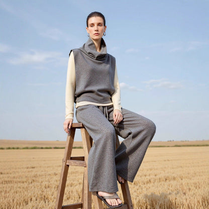 Damen Strickpullover Hochkragen Weite Hose Norvielle