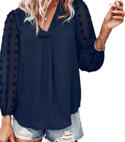 Damen Bluse Polka Dot transparente Ärmel Norvielle