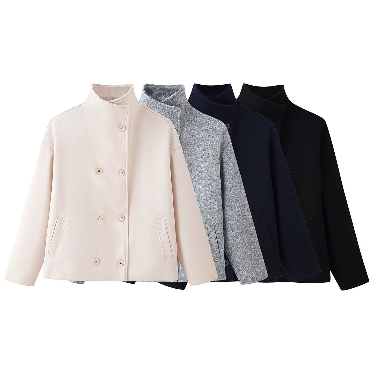 Damen Wolljacke Hochkragen Doppelknopf Norvielle