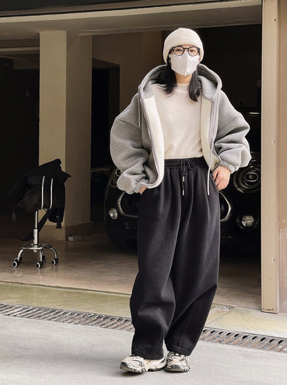 Damen Oversized Hoodiejacke Bequem Baumwolle Großzügige Taschen