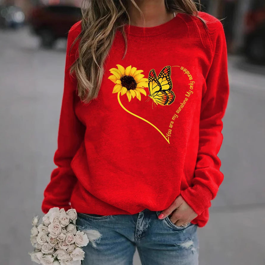 Damen Sweatshirt Grafisches Motiv Schmetterling Sonnenblume Norvielle